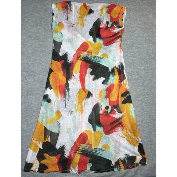 ZARA Women’s Dress Abstract Colorful Print V Neck Semi Sheer Size M - Picture 6 of 8